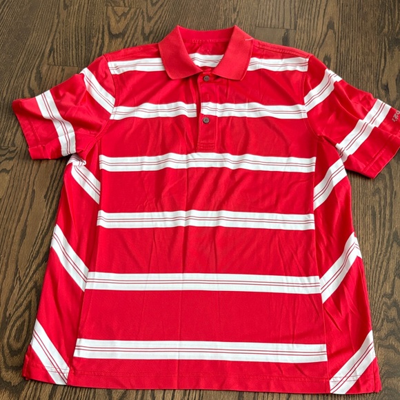 Izod Red and White Striped Polo Shirt looks brand new - Picture 1 of 2